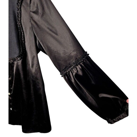 MAX STUDIO Womens Black Satin Blouse L Balloon Sleeves Whimsigoth Witchy Boho - Picture 4 of 7